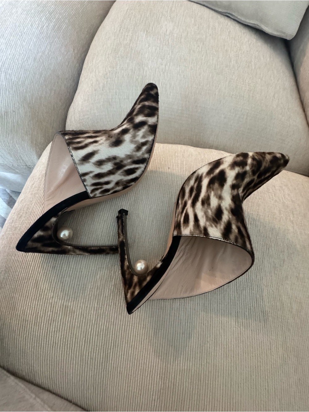 Nicholas Kirkwood Leopard-Print Pointed-Toe Mules with Pearl Heel - Brown/Black